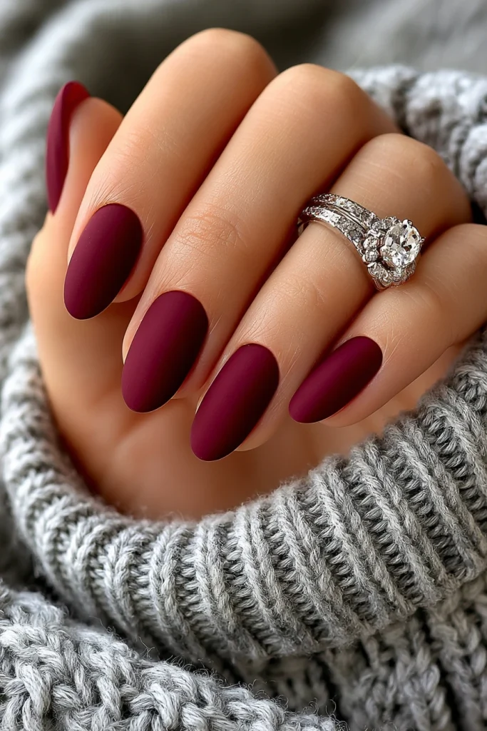 12 Dark Cherry Red Nails Ideas 9 Oval Nails Maroon with Matte Finish