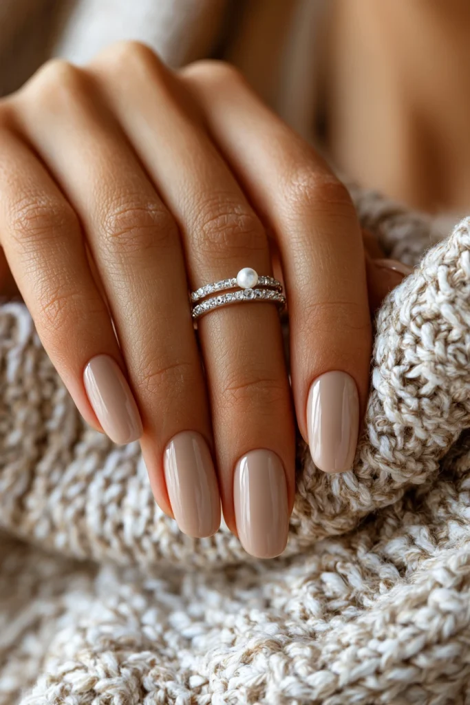 8 Short Glazed Donut Nails Ideas 5 Pearl Beige Nails Classy Simple Style