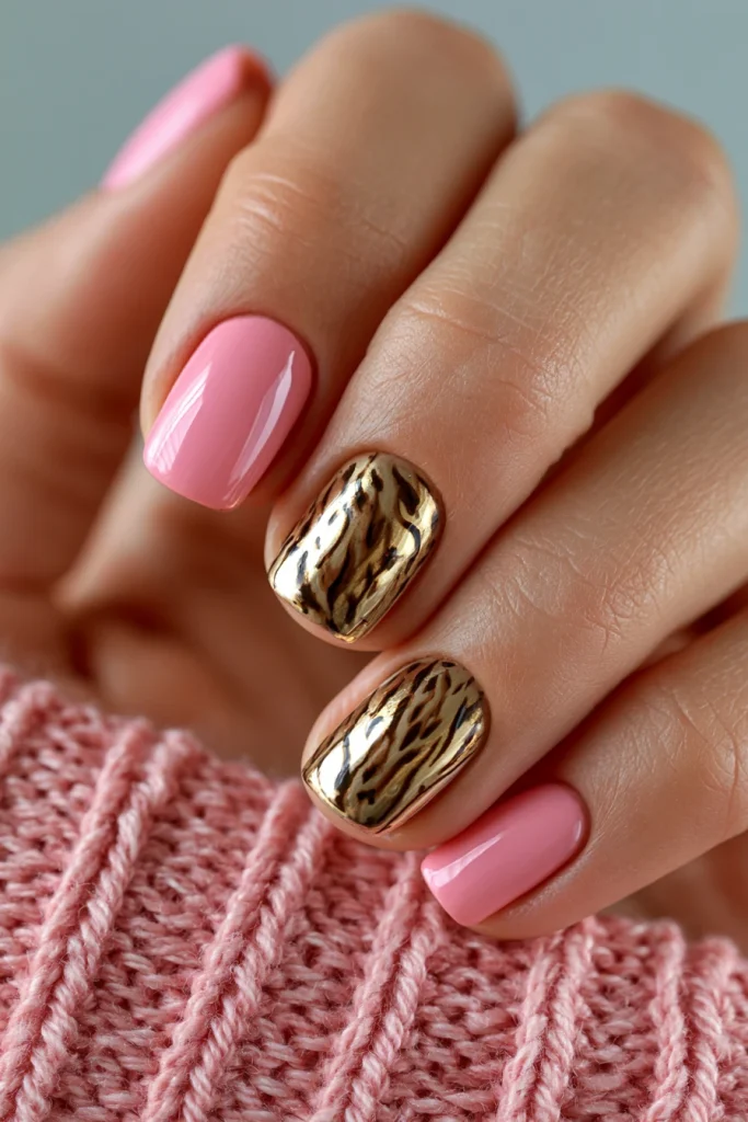 9 Brown Square Nails Ideas 6 Pink Acrylic Nails with Brown Accents