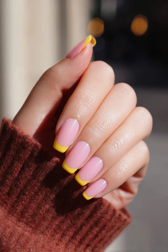 8 Pink and Yellow Summer Nails Ideas 2 Pink and Yellow French Tips