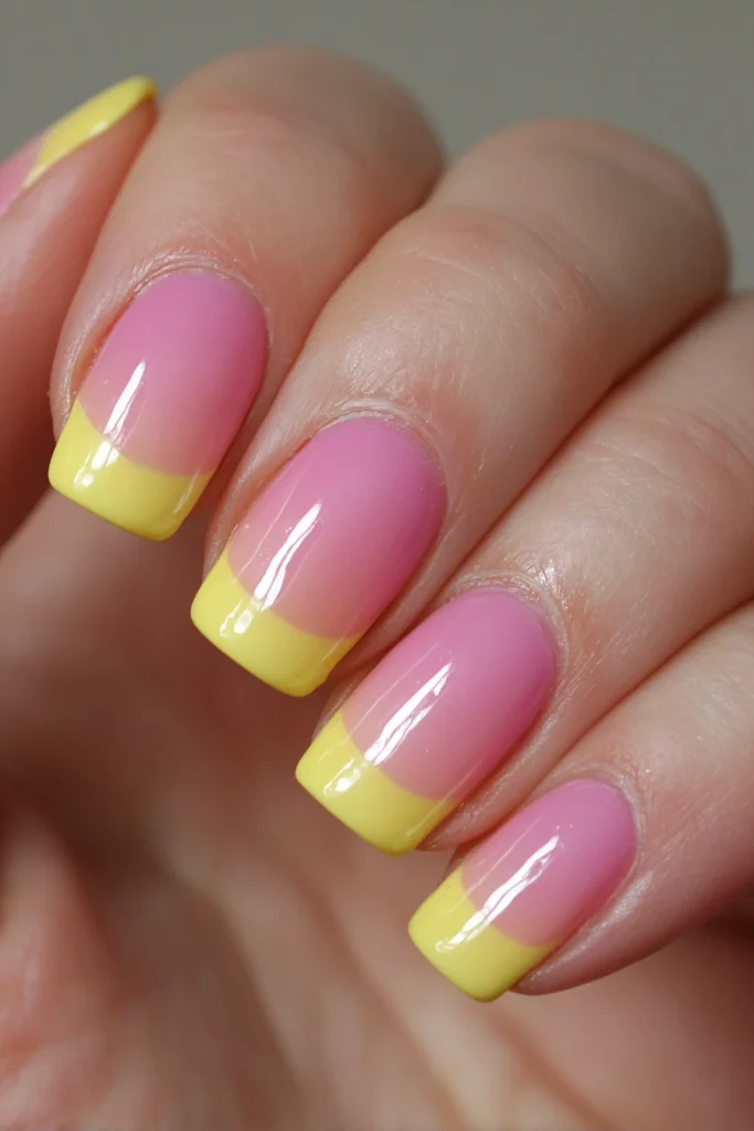 9 Famous Summer Nails Acrylic Ideas 3 Pink and Yellow Nails French Tip Design 1