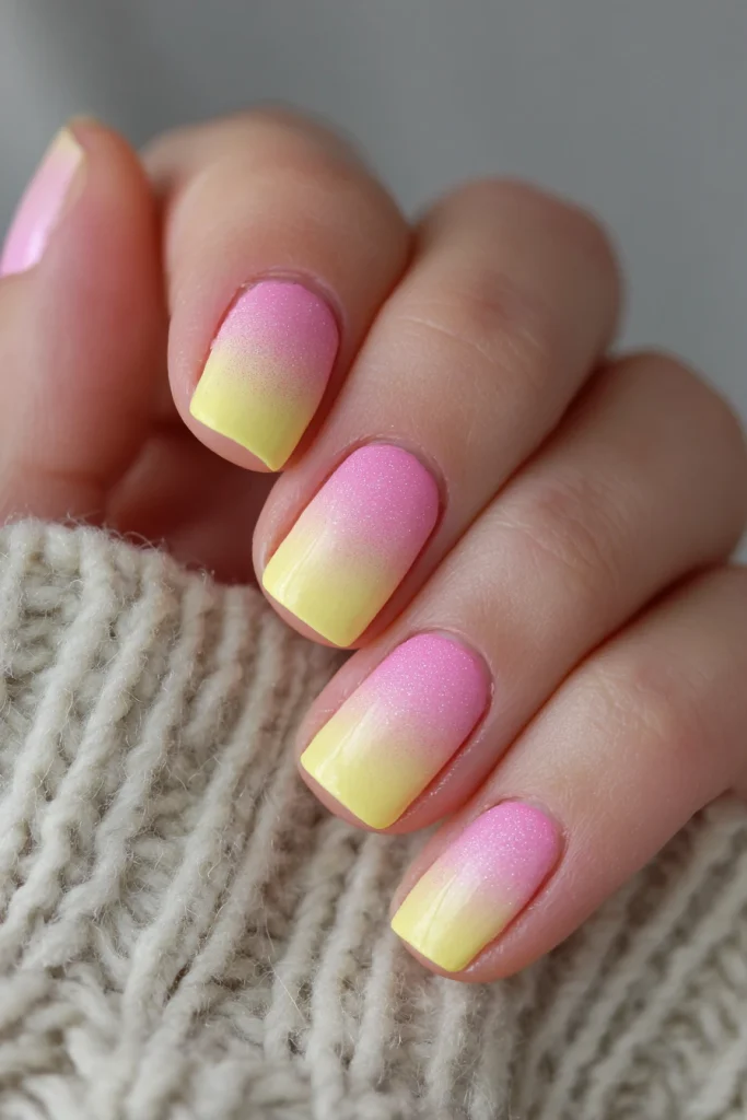 10 Summer Ombre Nails Ideas 2 Pink and Yellow Ombre Nails