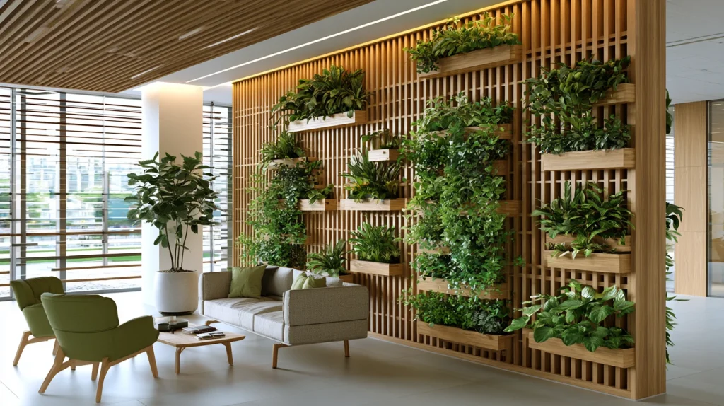 10 Special Artificial Plants Indoor Decor Ideas 8 Plant Slat Wall for Office Spaces