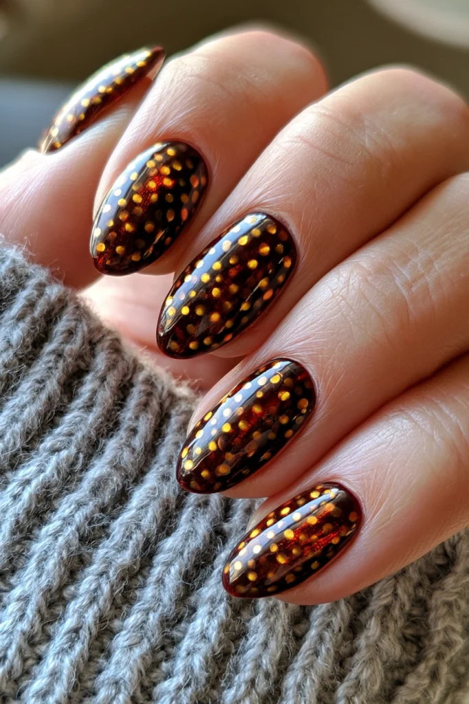 9 Brown Cat Eye Nails Ideas 10 Polka Dot Nails with Brown Cat Eye Base