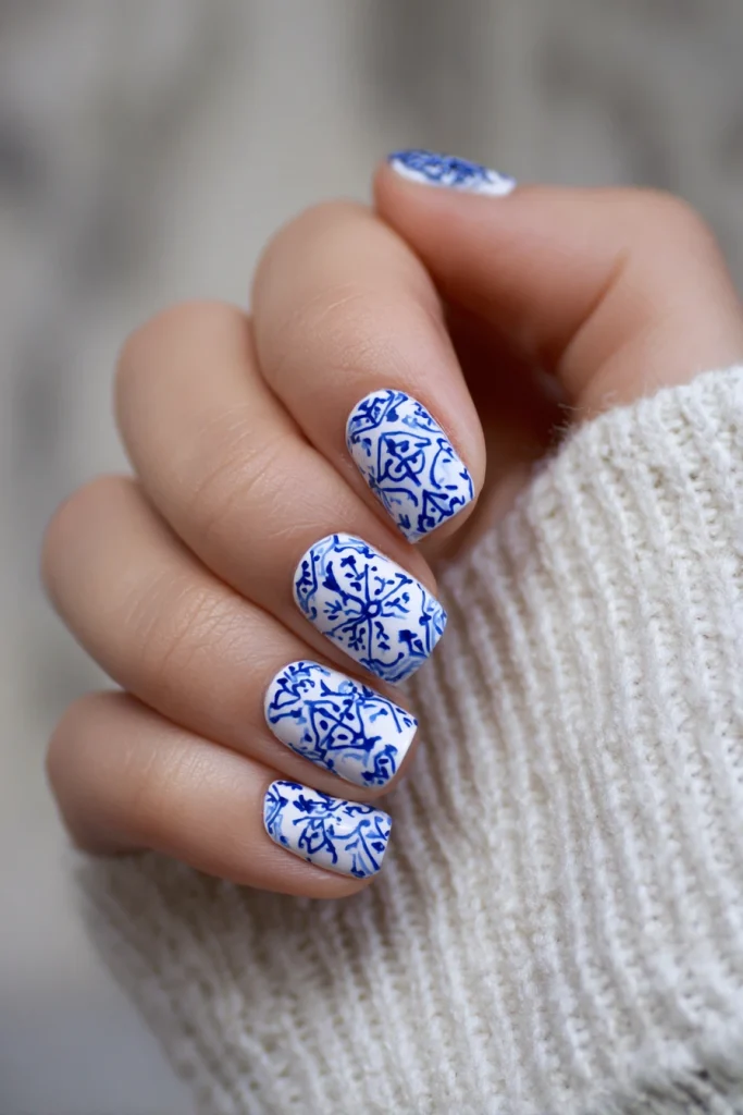 9 Summer Boho Nails Ideas 3 Portugal Nails Simple Blue and White Design