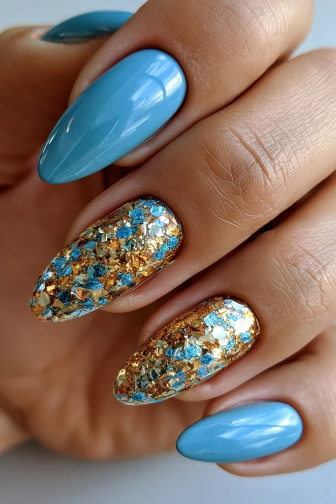 11 Blue and Brown Nails Ideas 12 Prom Nails with Blue and Brown Glitter