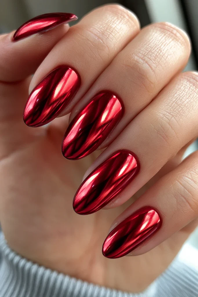 10 Red Chrome Nails Ideas 8 Red Acrylic Nails with Charms