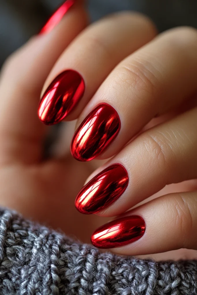 10 Red Nails Ideas 11 Red Chrome Valentine Nails