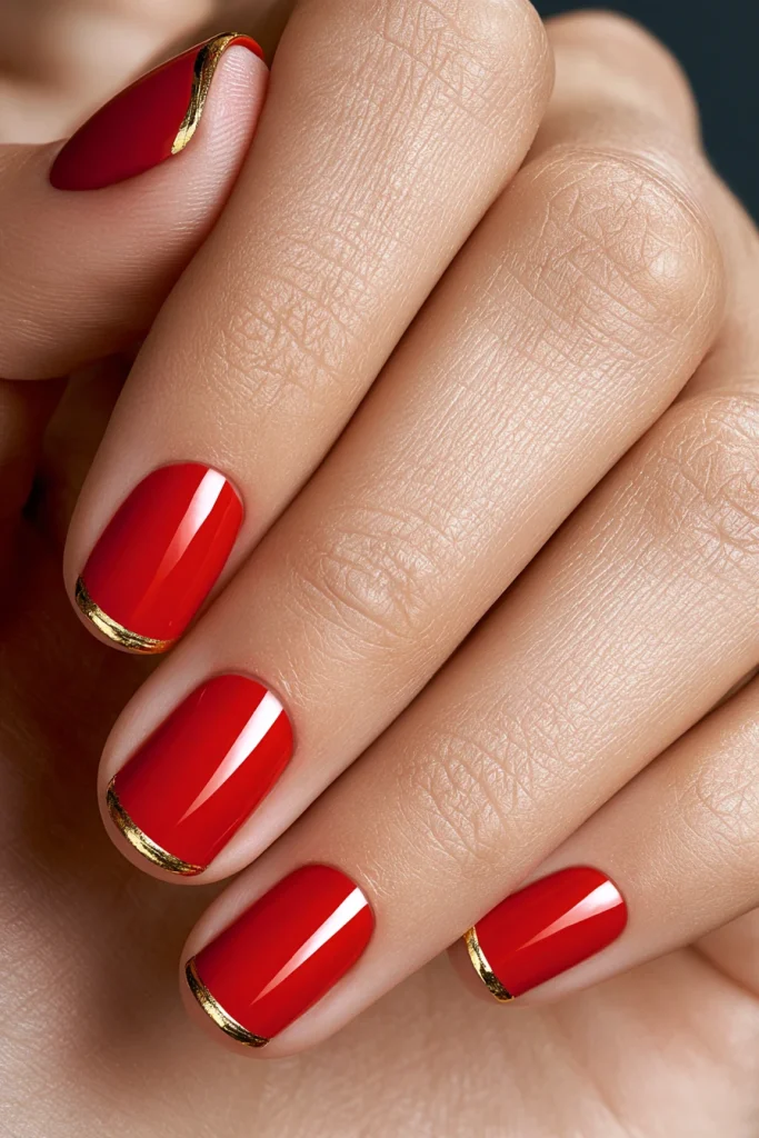 11 Red French Tip Nails Ideas 12 Red French Tips with Gold Accents