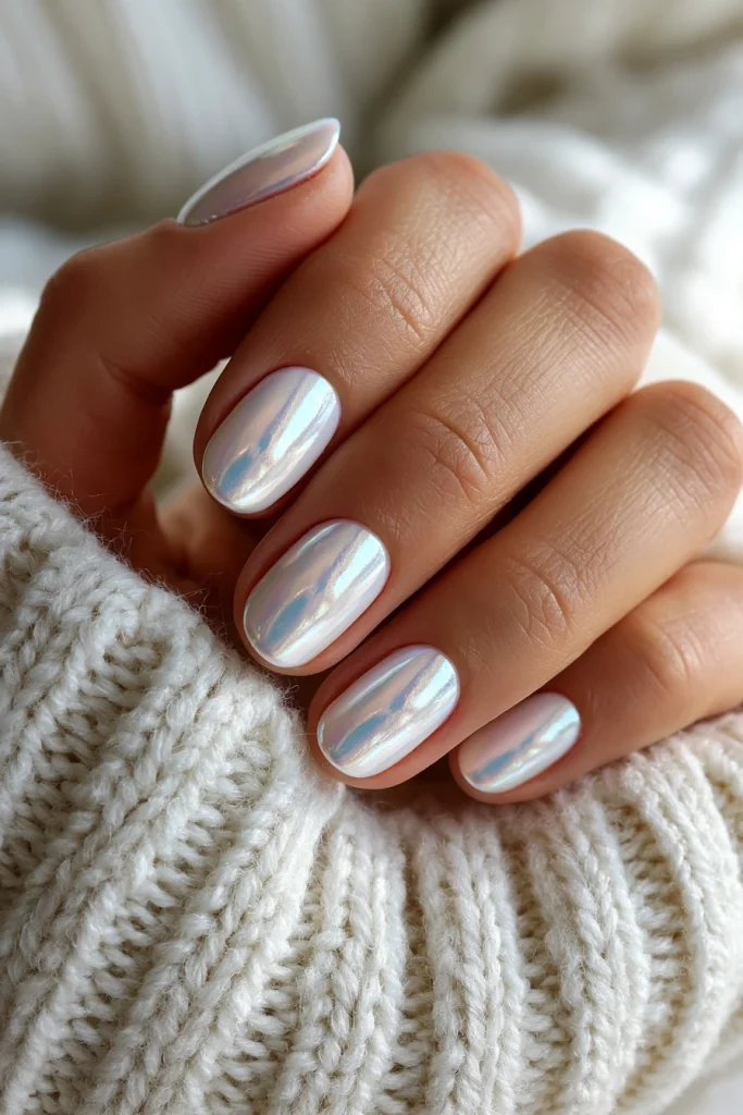 8 Glazed Donut Nails Ideas 6 Round Nails with Milky White Chrome