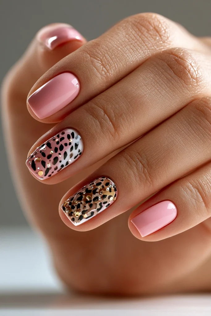 11 Pink and Brown Nails Ideas 8 Set of Nails with Mixed Pink and Brown Patterns