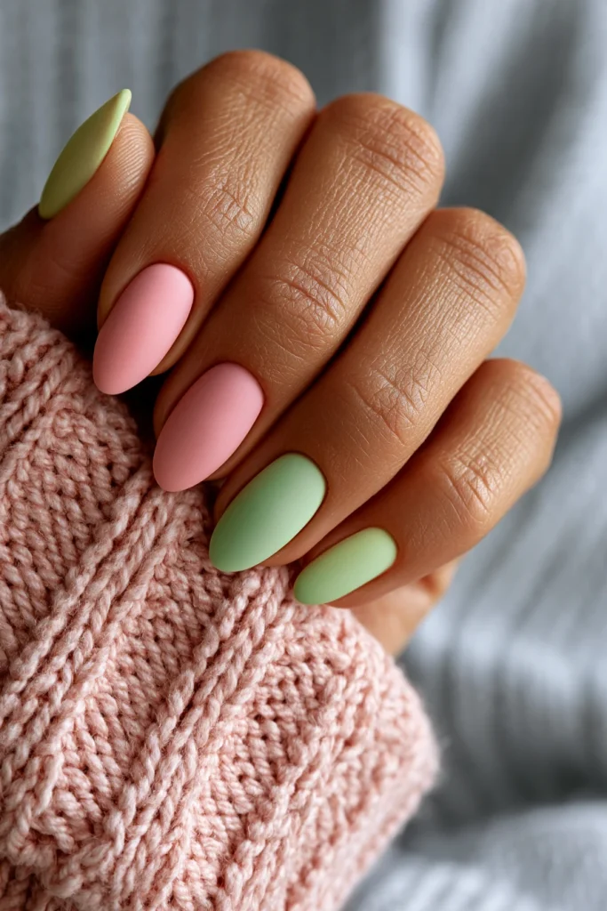 13 Green and Brown Nails Ideas 4 Short Almond Nails with Matte Finish