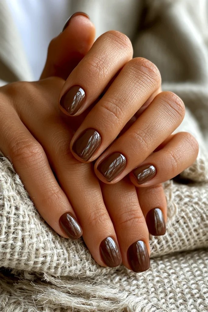 8 Brown Nails Acrylic Ideas 7 Short Nails No Charms Brown Minimal Look 1