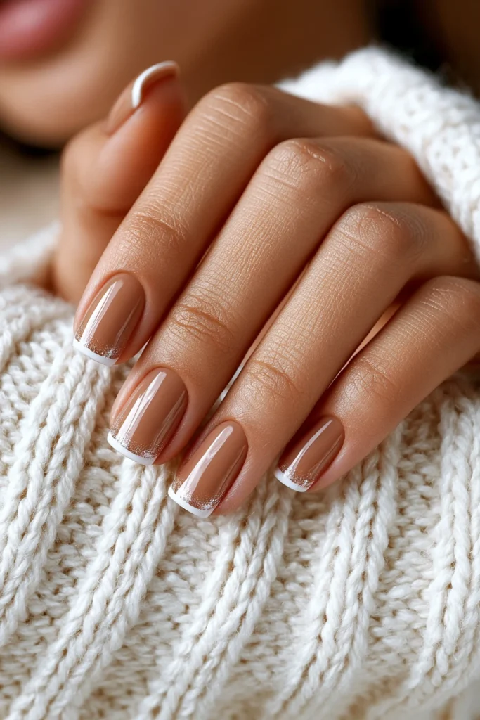 12 Brown French Nails Ideas 3 Short Square Acrylic Nails with Brown Tips