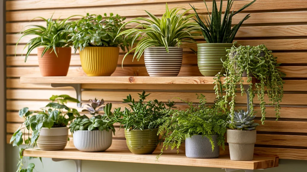 10 Special Artificial Plants Indoor Decor Ideas 5 Slat Wall Plant Shelf Display Setup