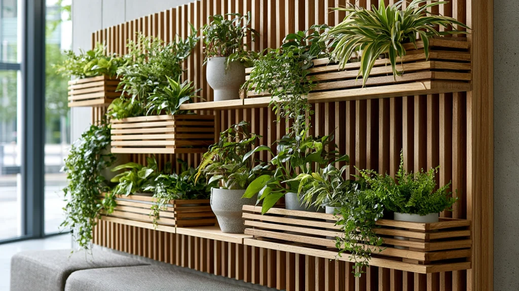 10 Special Artificial Plants Indoor Decor Ideas 3 Slat Wall Plants Indoor with Layered Arrangement