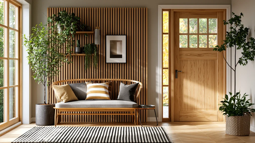 10 Special Artificial Plants Indoor Decor Ideas 9 Slat Wall With Plants in Entryway Decor