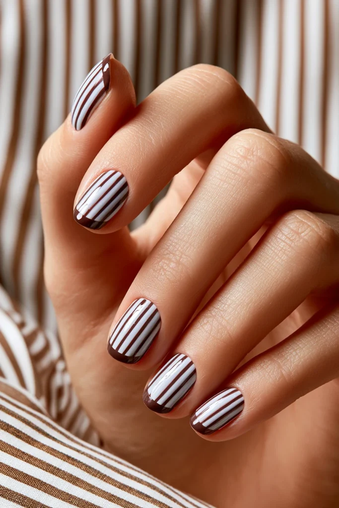 10 Brown French Tip Nails Ideas 9 Striped Nails with Brown French Accents