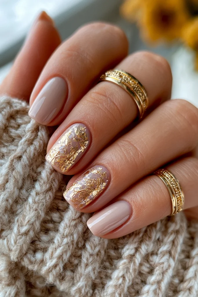 12 Nude Brown Nails Ideas 5 Trendy Classy Nails with Gold Foil