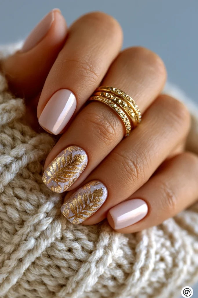 9 Brown Fall Nails Ideas 4 Trendy Classy Nails with Gold Leaf Details