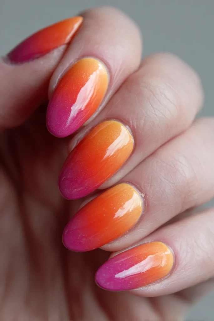 9 Pretty Summer Nails Ideas 5 Tropical Sunset Ombre Nails 1