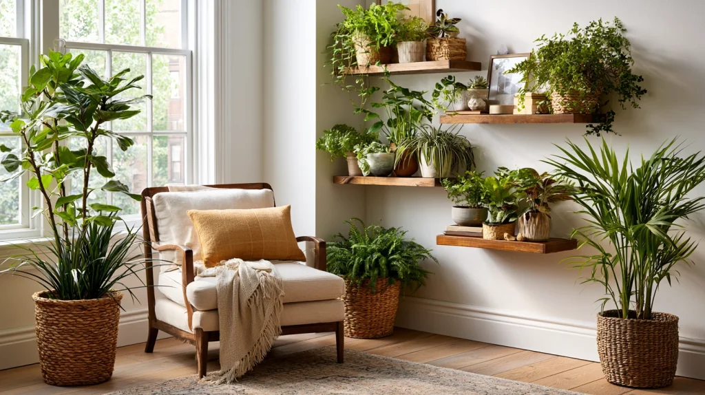 9 Special Indoor Plants Aesthetic Ideas 6 Use Plant Corner Ideas with Floating Shelves