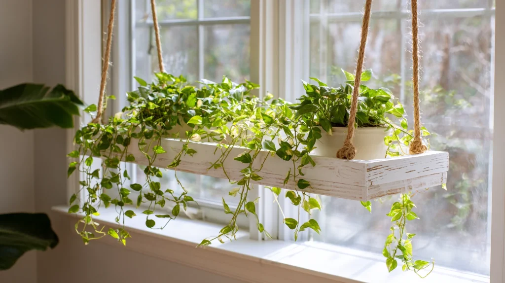 10 Special Hanging Plants Indoor Ideas 4 Use a Hanging Window Plant Shelf DIY Project