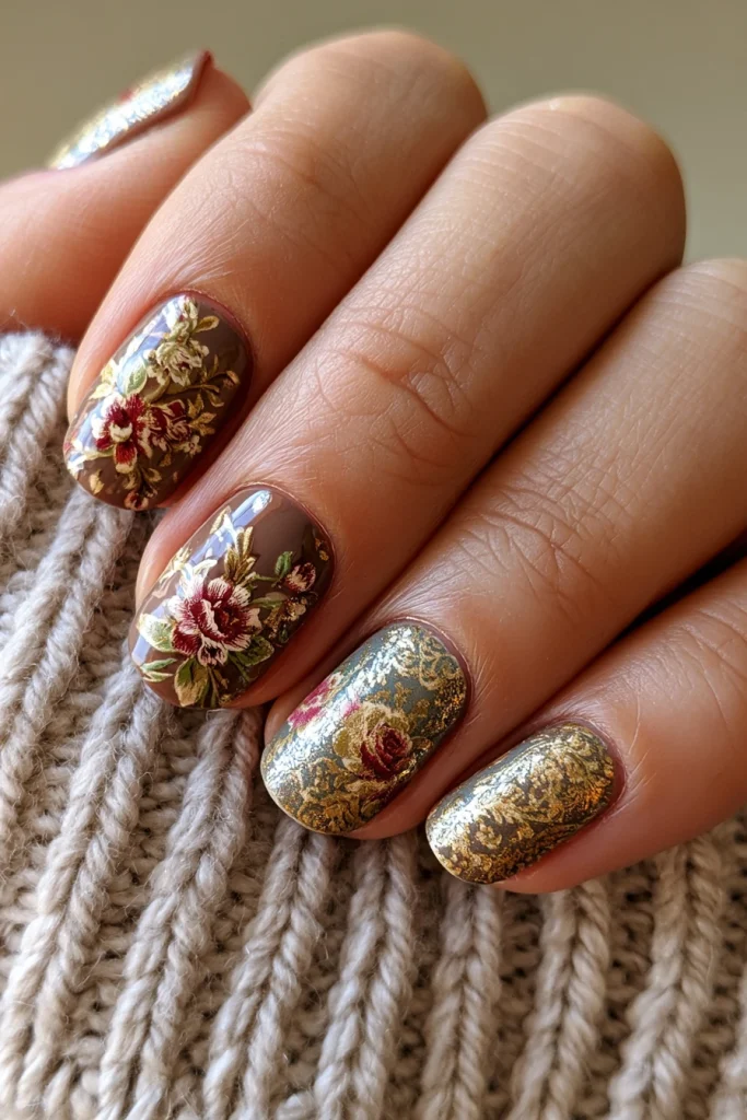 7 Mocha Brown Nails Ideas 4 Vintage Nails with Mocha Florals