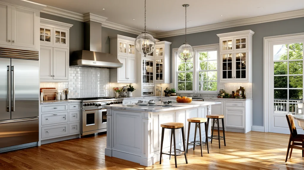 9 Best Kitchen Island Ideas 6 White Cabinets with Gray Walls and Island Contrast