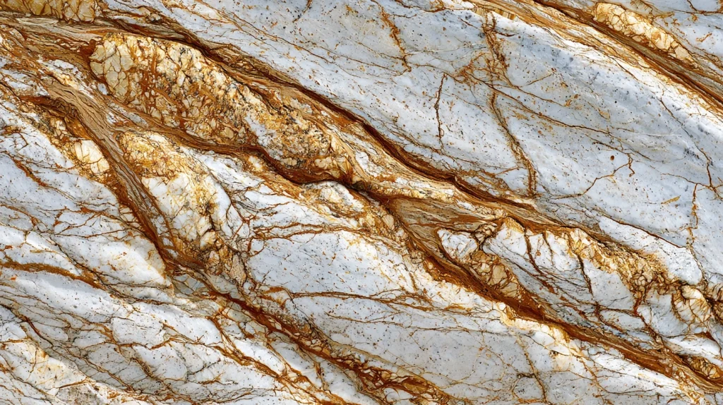 12 Modern Kitchen Backsplash Ideas for Brown Cabinets 2 White Granite with Brown and Gold Veins Luxury Look