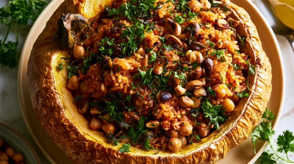 Whole Baked Pumpkin with Harissa Rice - Easy Dinner Idea 7 Whole Baked Pumpkin with Harissa Rice