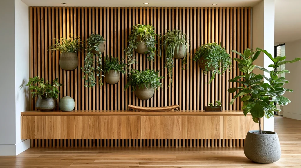 10 Special Artificial Plants Indoor Decor Ideas 4 Wood Slat Wall With Plants for Minimalist Style