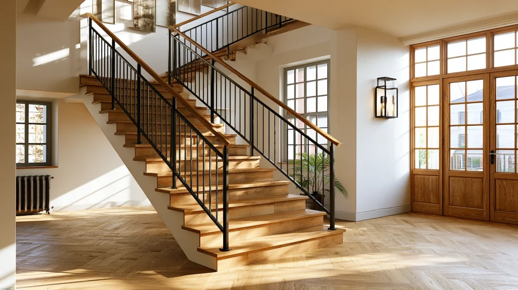 9 Popular Stairs Design Ideas 4 Wooden Staircase with Black Metal Railings