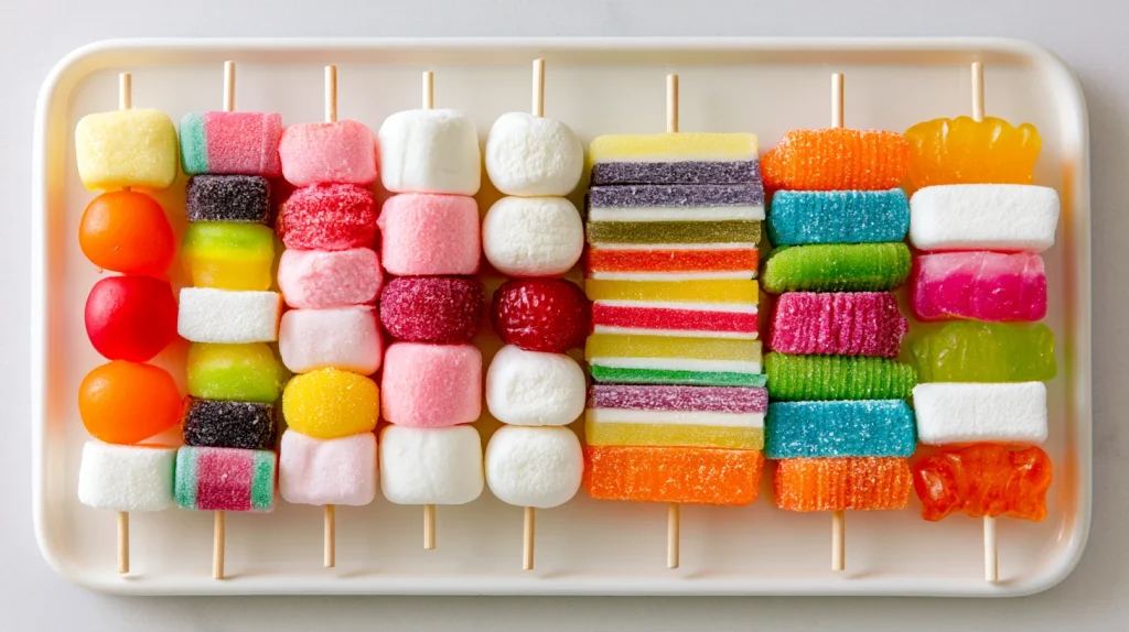 Gummy Candy Kabobs - Easy Fun Party Snack Idea 9 Gummy Candy Kabobs