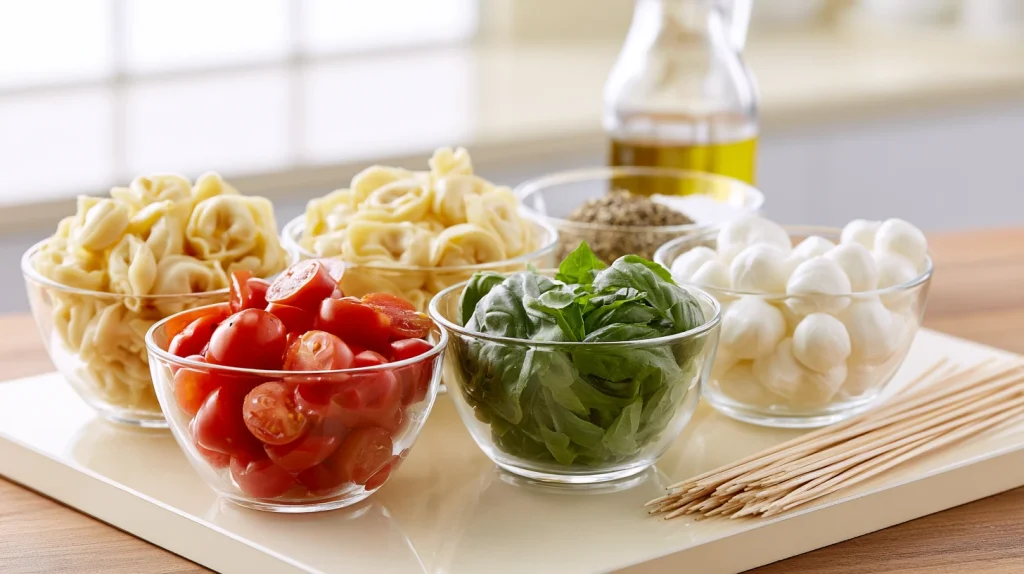 Tortellini Skewers Recipe - Easy Caprese Tortellini Skewers 3 Tortellini Skewers
