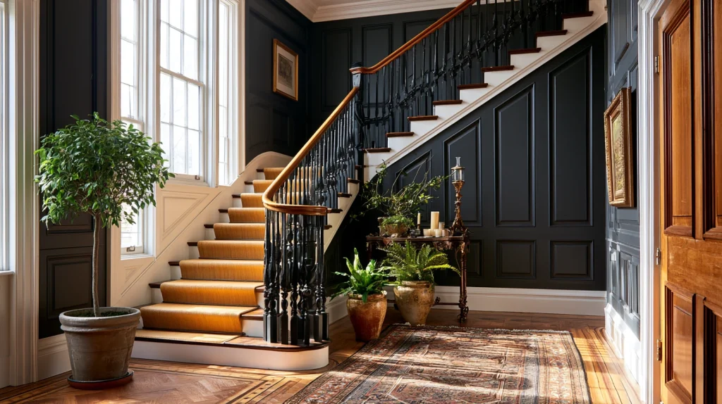 12 Best Stairs and Hallway Ideas 3 Add a Dark Painted Bannister