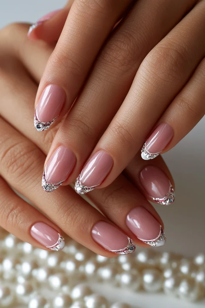 8 Baby Pink French Tip Nails Ideas 9 Baby Pink French Tips with Pearls