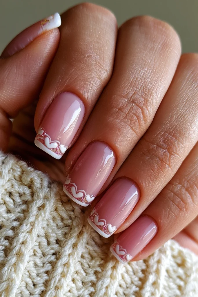 8 Baby Pink French Tip Nails Ideas 6 Baby Pink French Tips with Tiny Hearts