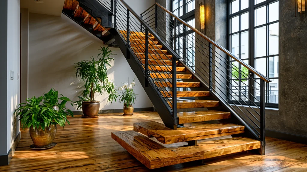 12 Gorgeous Home Stairs Design Ideas 13 Black Metal and Wood Staircase