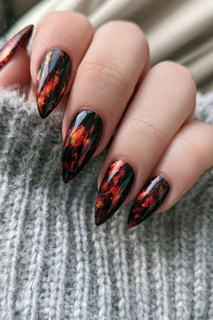 9 Red Glass Nails Ideas 5 Black Red and Gold Glass Nails