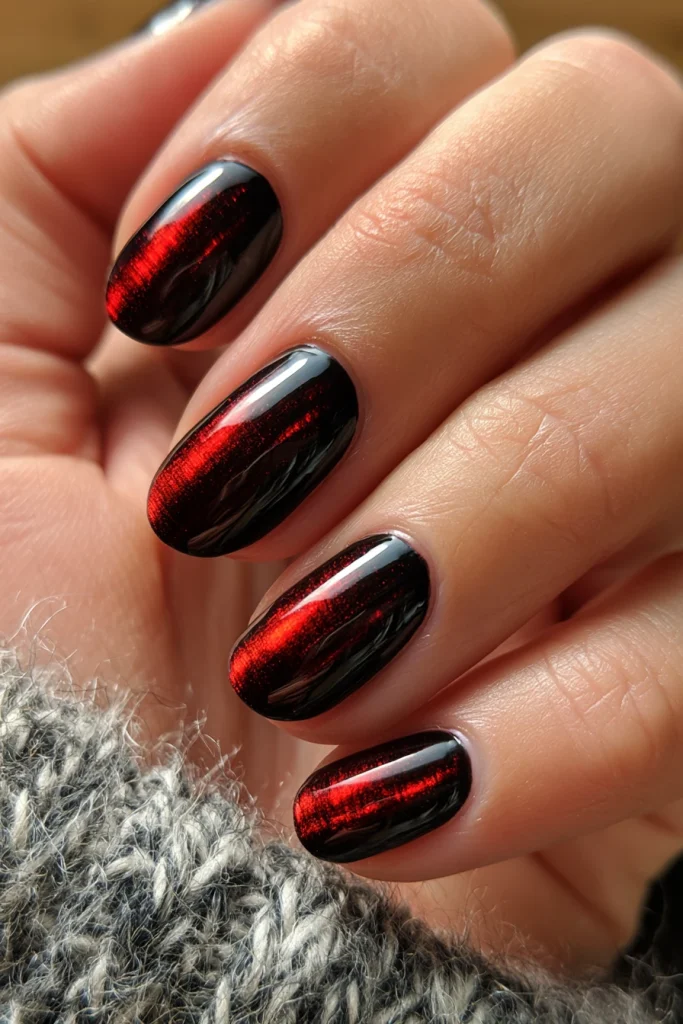 10 Red Cat Eye Nails Ideas 4 Black with Red Cat Eye Nails