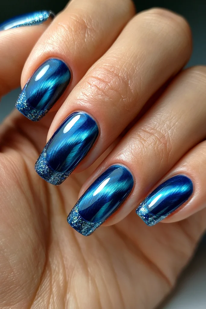 11 Cat Eye French Tip Nails Ideas 9 Blue Cat Eye French Tip Nails