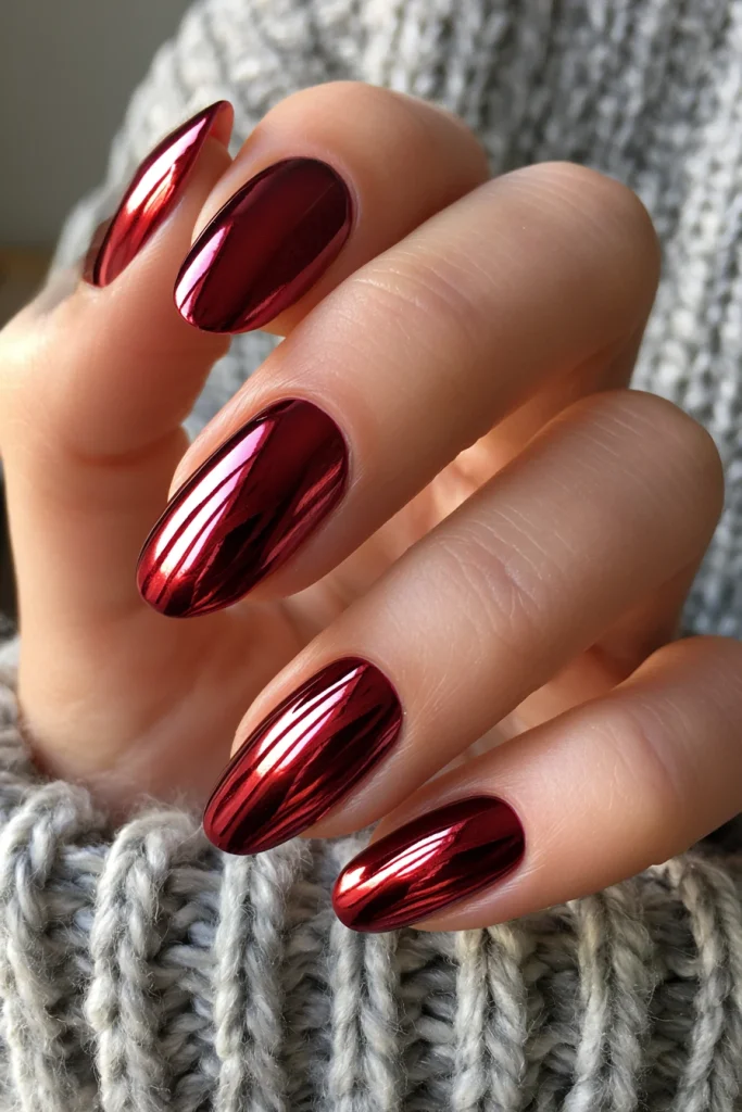 8 Red Wine Nails Ideas 3 Bordeaux Chrome Nails