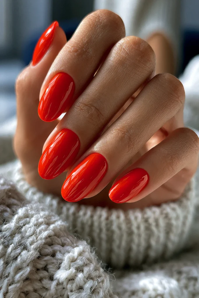 9 Bright Red Nails Ideas 3 Bright Red Short Almond Nails