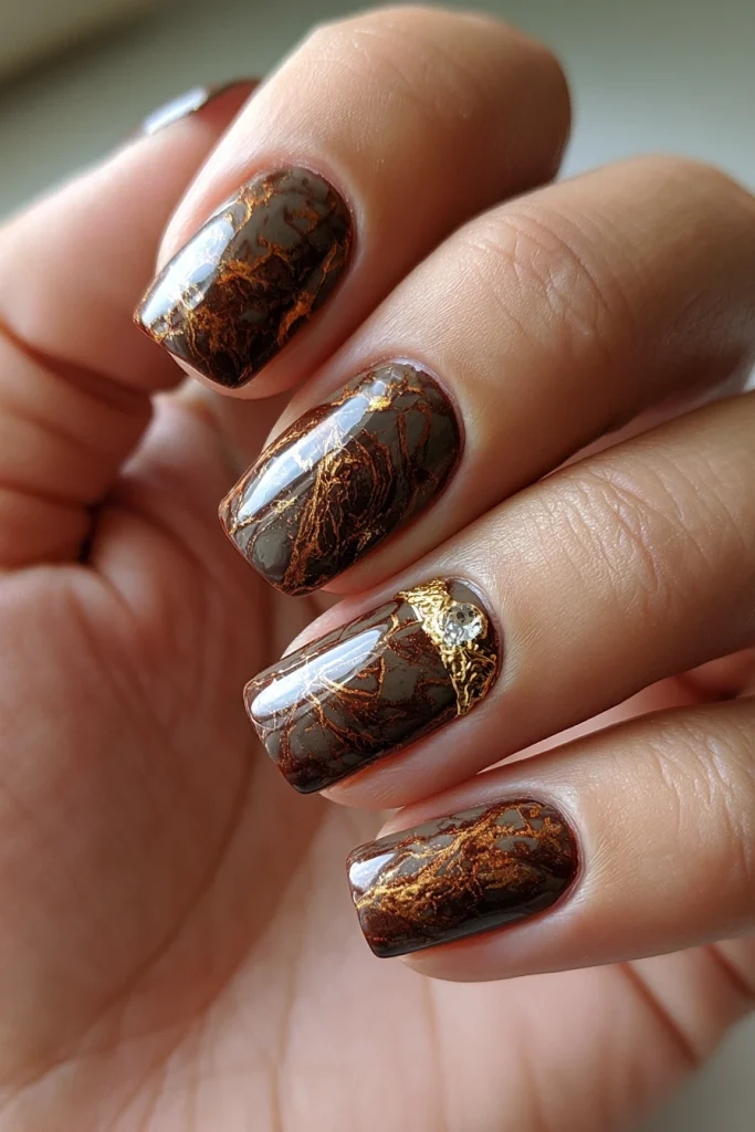 8 Brown Skin Nails Ideas 7 Brown Marble Nail Art