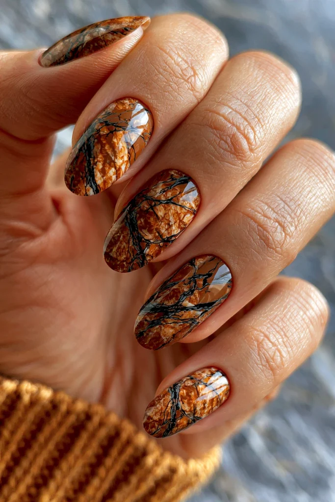 9 Black and Brown Nails Ideas 3 Brown Marble Nails with Black Veins