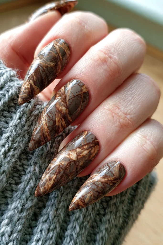 8 Brown Stiletto Nails Ideas 6 Brown Marble Stiletto Nails