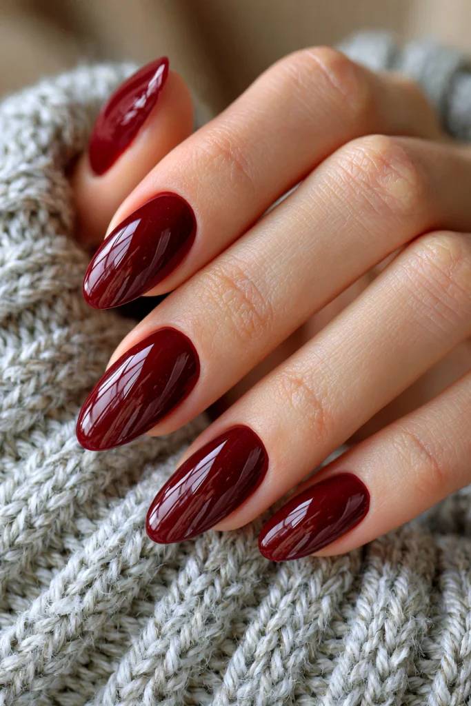 10 Deep Red Nails Ideas 3 Burgundy Almond Acrylic Nails 1