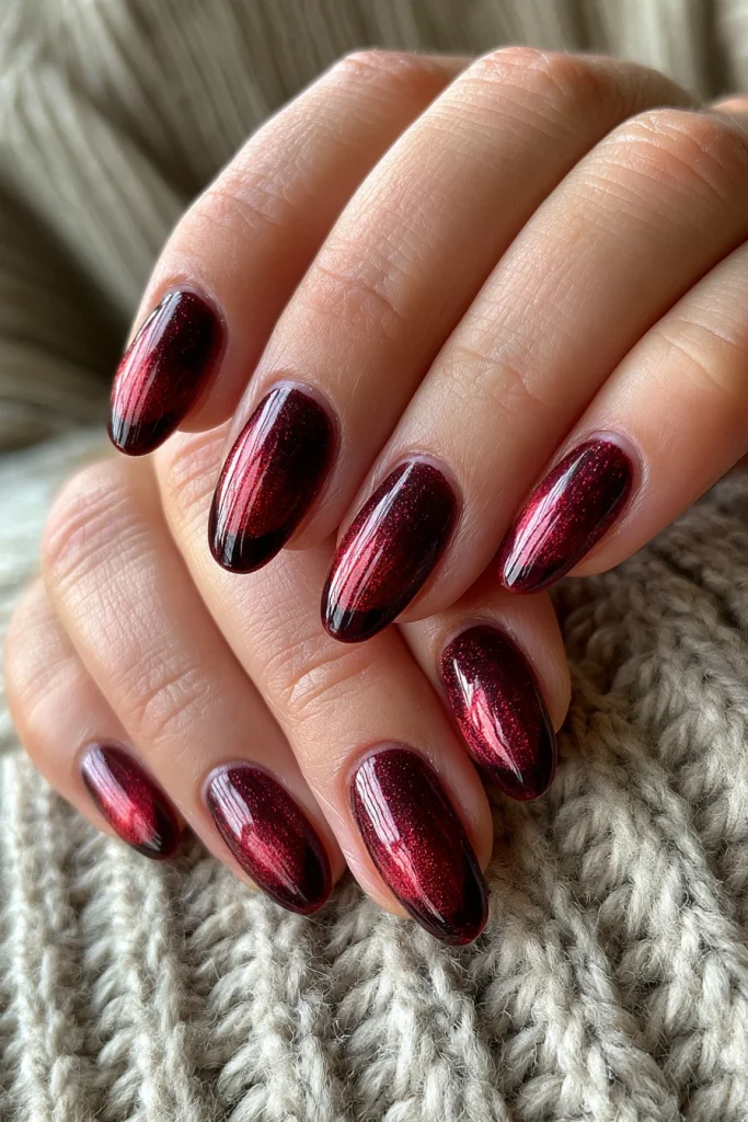 11 Cat Eye French Tip Nails Ideas 8 Burgundy Cat Eye French Tips