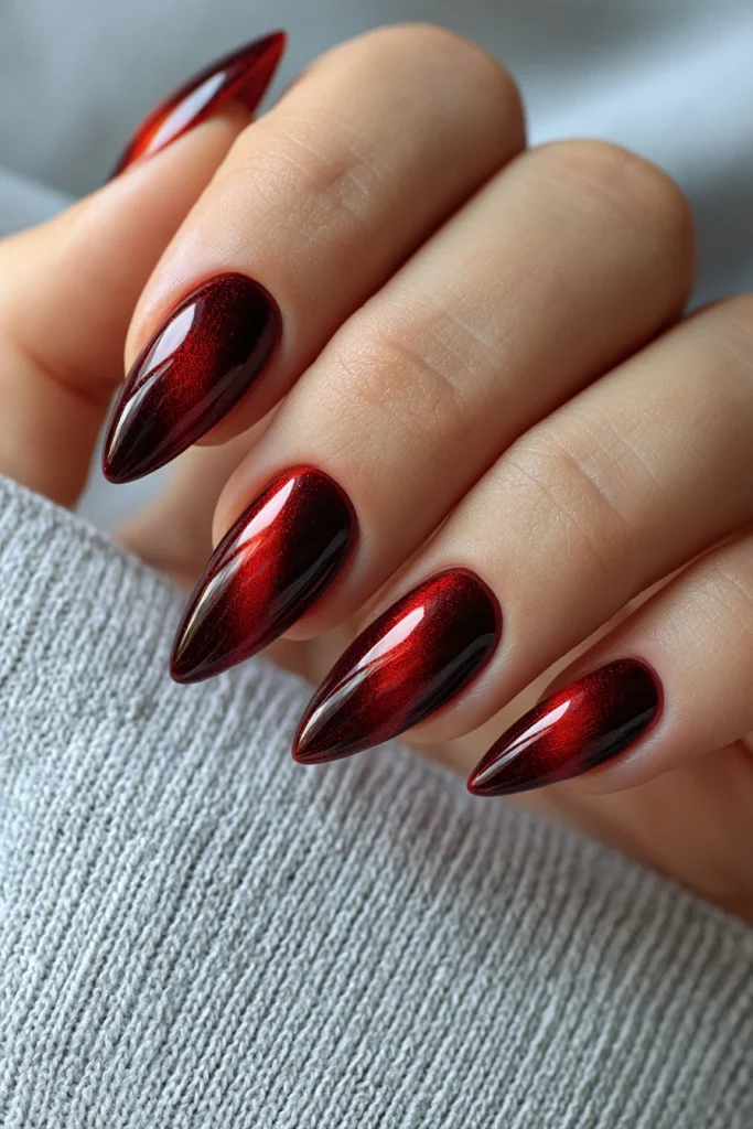 10 Red Cat Eye Nails Ideas 5 Burgundy Red Cat Eye Acrylics